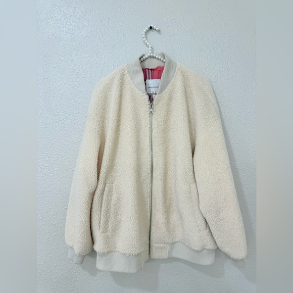 Avec Les Filles Women’s Beige Tan Full Zip Faux Fur Jacket Coat Size Large - Picture 2 of 11